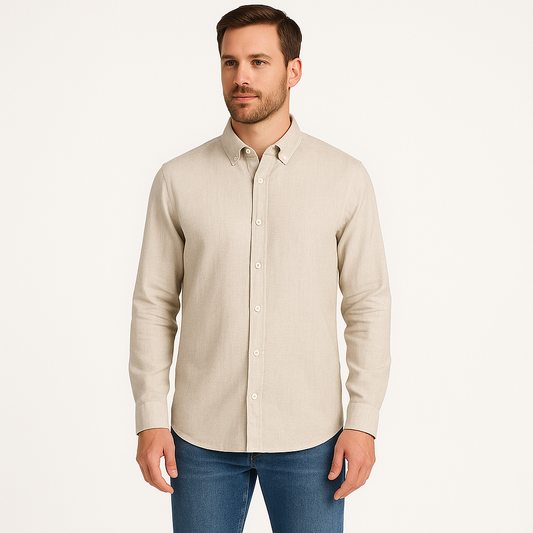 Noah - Men’s Linen Long Sleeve Shirt With Button Down Collar