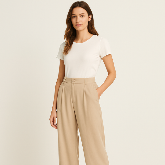 Lena - Women’s High Waist Wide Leg Trousers With Side Pockets