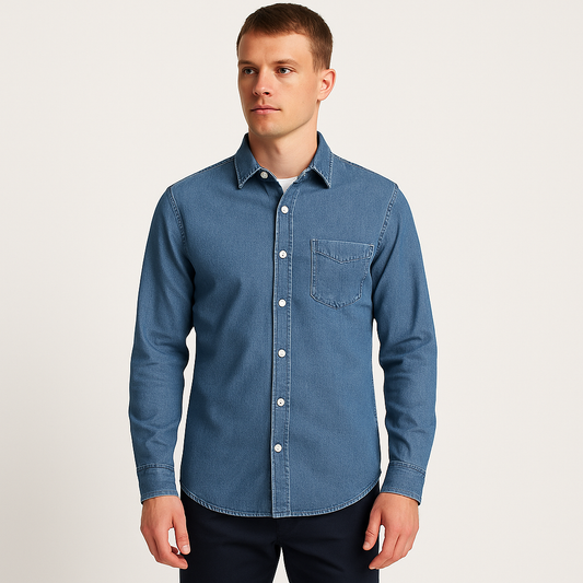 Marcus - Men’s Lightweight Denim Shirt With Button Closure