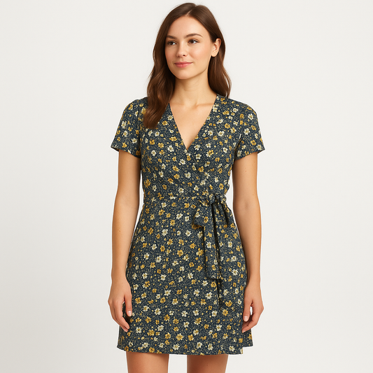 Sofia - Women’s Floral Wrap Dress With Short Sleeves